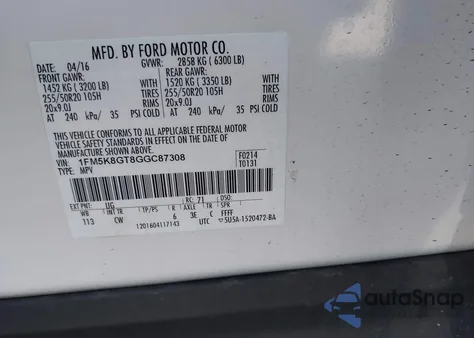 2016 Ford Explorer Sport z USA, uszkodzony, nr VIN 1FM5K8GT8GGC87308